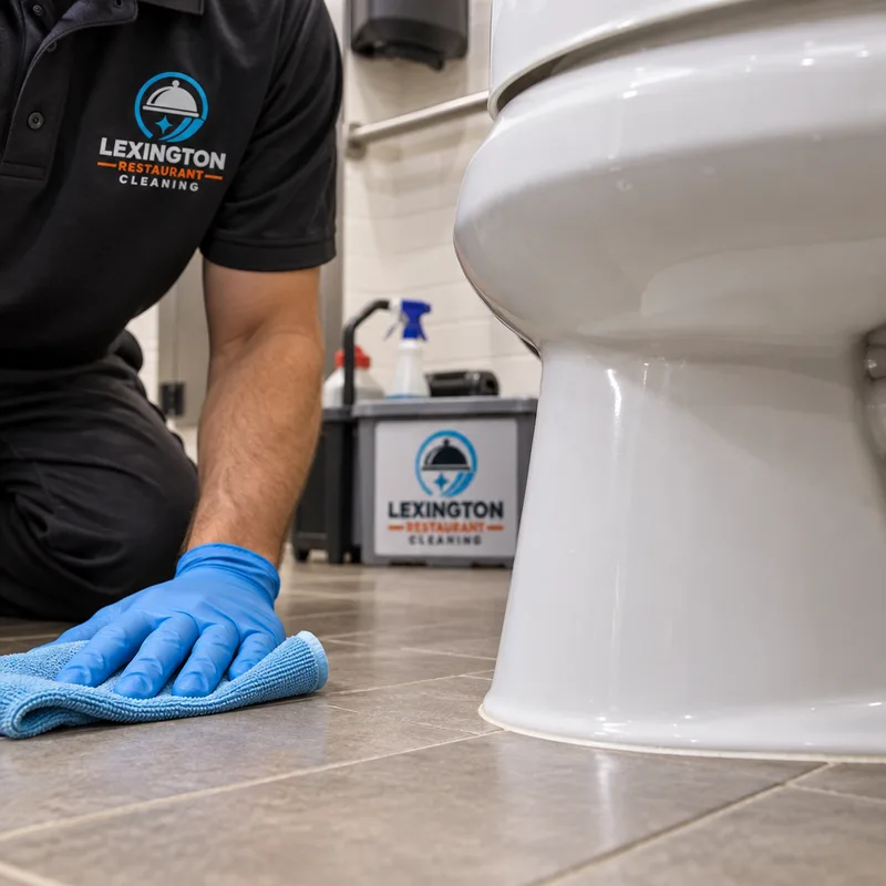 Cleaned toilet base and floor edge with no residue around the seal or along the grout lines